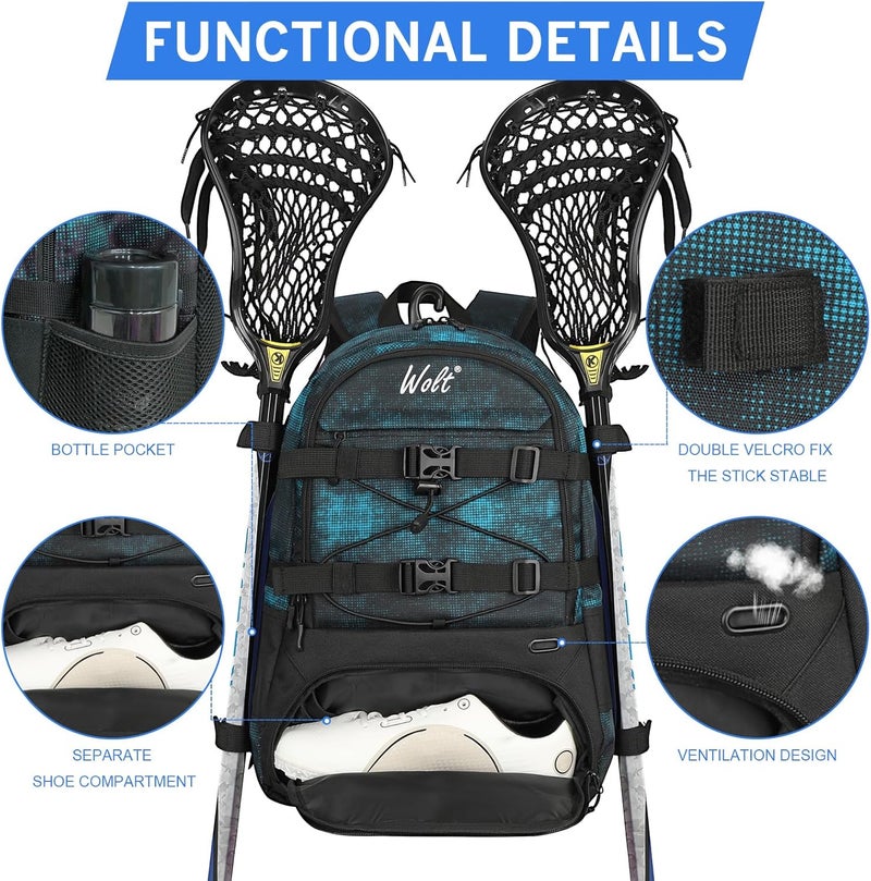 WOLT Lacrosse Bag-Lacrosse Backpack with Two Sticks Holder-Large Field Hockey Bag Holds All Sport Gears - Image 5